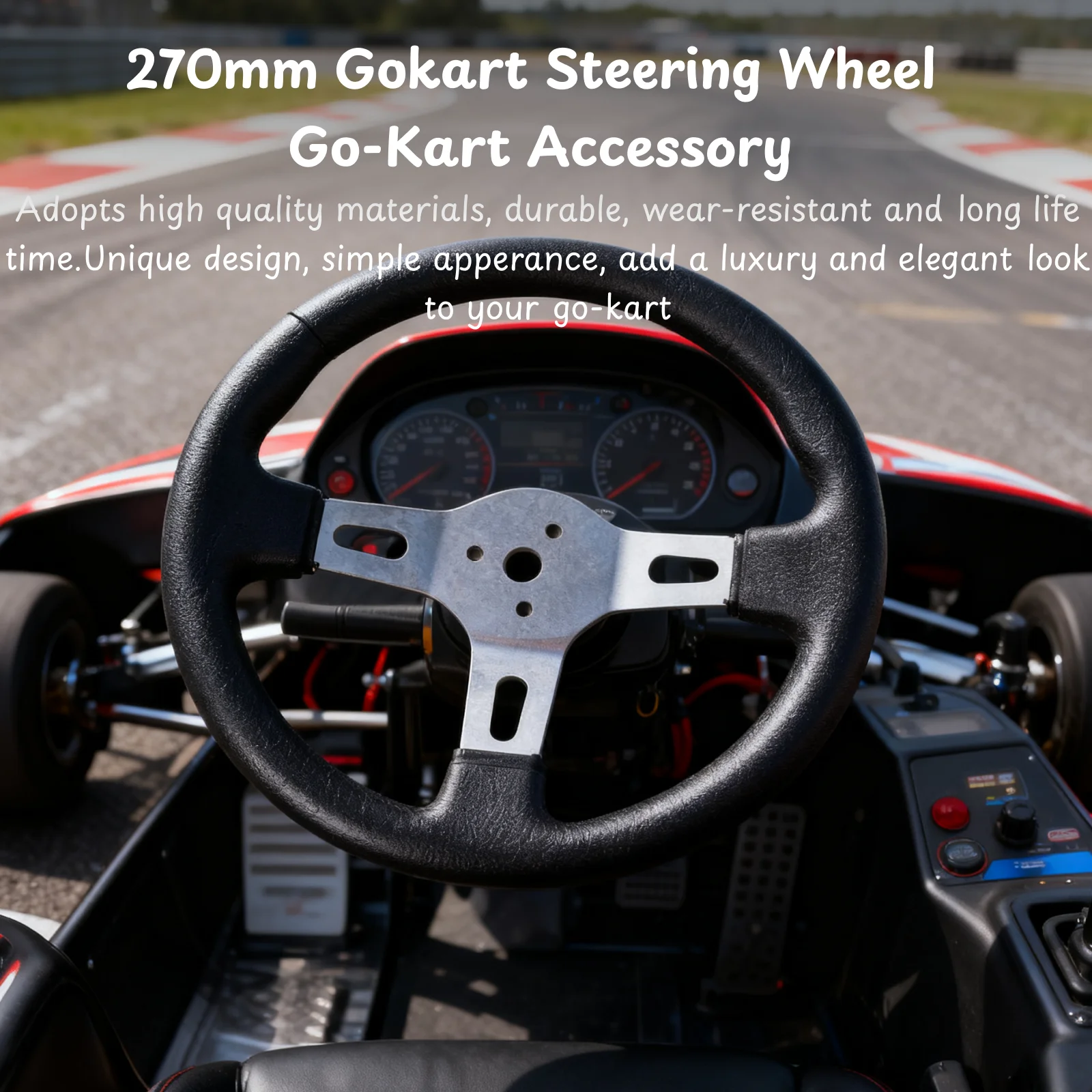 พวงมาลัยโกคาร์ทขนาด 270 มม. พร้อมปลอกหุ้มพวงมาลัย ทนทานต่อการสึกหรอ อะไหล่ทดแทนสำหรับอุปกรณ์เสริมโกคาร์ท