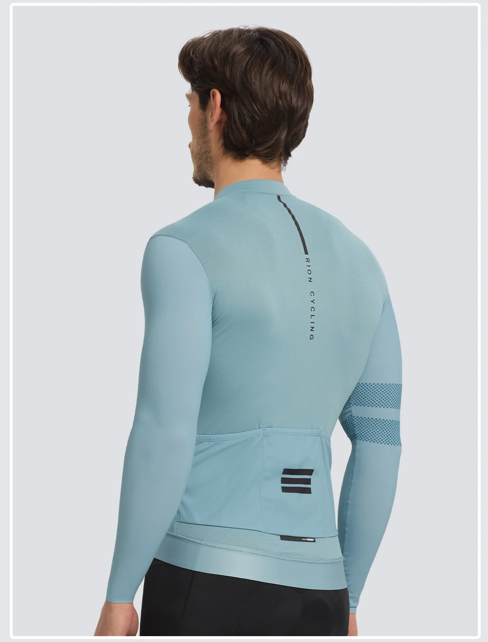 RION Herren-Radtrikot mit langen Ärmeln, Rennradtrikot, UPF 50+ Sonnenschutz, MTB-Radtrikot, Outdoor-Ausrüstung, schmale Passform, Größe 15-24 ℃ – Detail 9