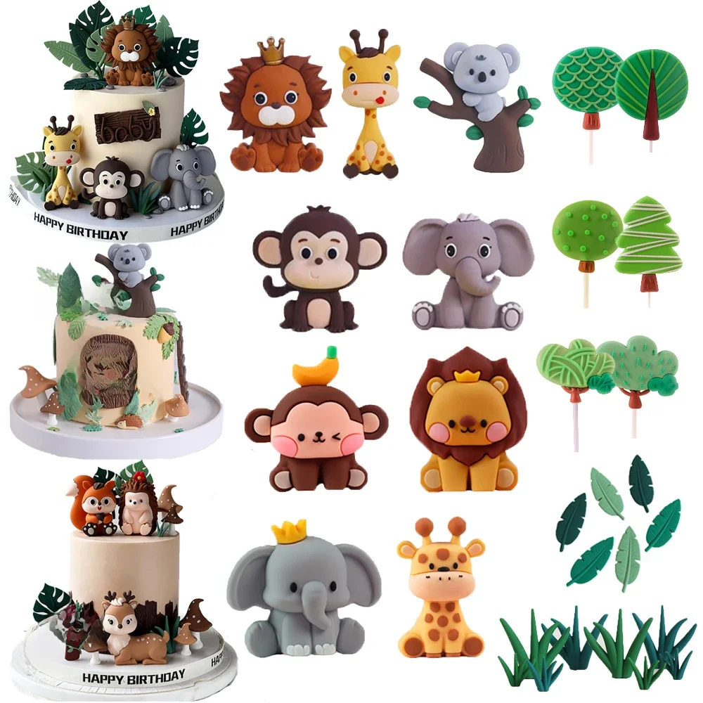 DĂ©coration de gĂąteau animaux de la forĂȘt de la Jungle, dĂ©coration de gĂąteau pour fĂȘte de 1er anniversaire pour enfants, Safari, Lion, Ă©lĂ©phant, singe, girafe, cadeau de rĂ©ception-cadeau pour bĂ©bĂ©