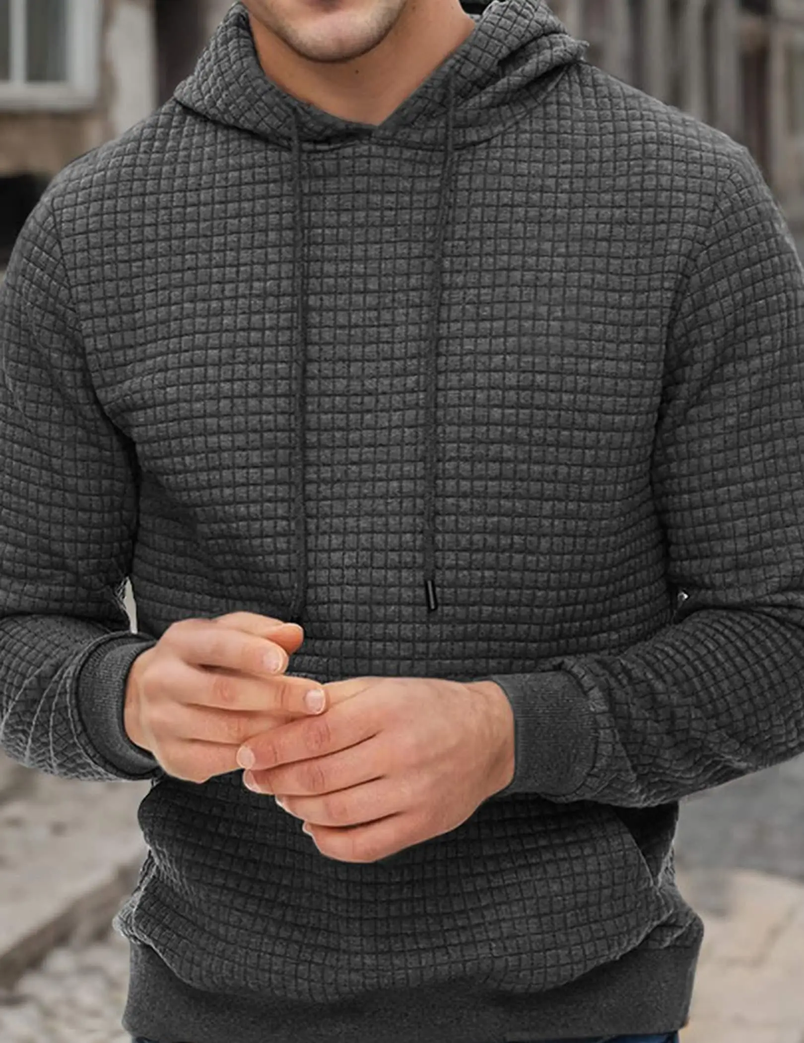 Felpa con cappuccio pullover da uomo scozzese jacquard a maniche lunghe con coulisse moda casual felpa con cappuccio con tasche