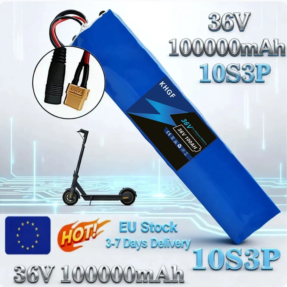 36V 100Ah Lithium-Batterie, 18650 10S3P Pack, modifizierte 36V 1000W Batterie für Elektroroller mit BMS, SYP XT60 JST-Anschlüssen