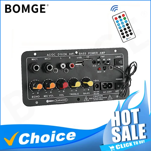 Placa amplificadora Digital BT de 110V, 220V, 12V, Subwoofer, micrófono Dual, amplificador de Karaoke, altavoz, cine en casa, versión recargable DIY