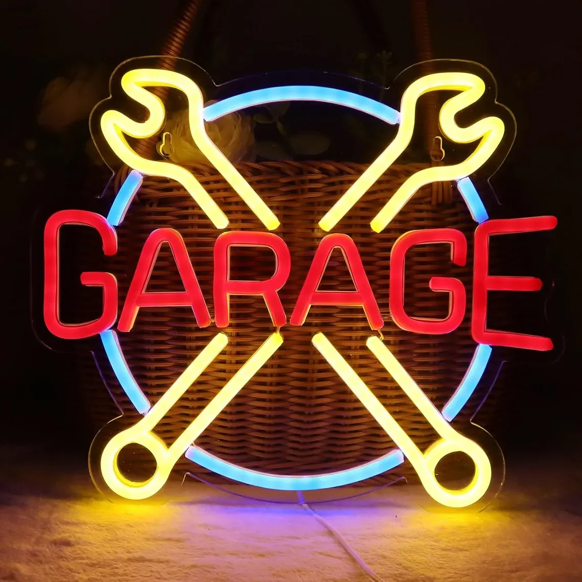 Garage Check Engine Neon Signs for Wall Decor Wrench Cross Neon for Man Cave Auto Room Repair Shop Workshop Gift for Car Lovers