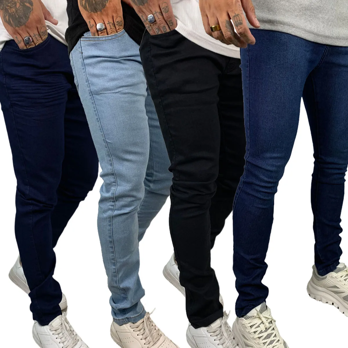 Kit 4 Calça Masculina Jeans Skinny Lisa Básica Tecido Elastano Com Cores sortidos Premium Dia a Dia