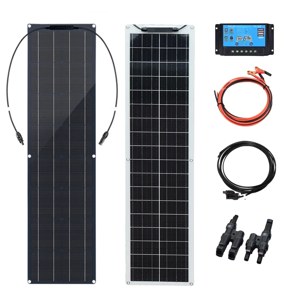 XINPUGUANG Kompletny zestaw startowy paneli słonecznych 50 W 12V 100 W LUB panele słoneczne do kontrolera ładowania do kamperów, pojazdów kempingowych, przyczep kempingowych i innych zastosowań poza siecią 12 V 24 V — zdjęcie produktu 7