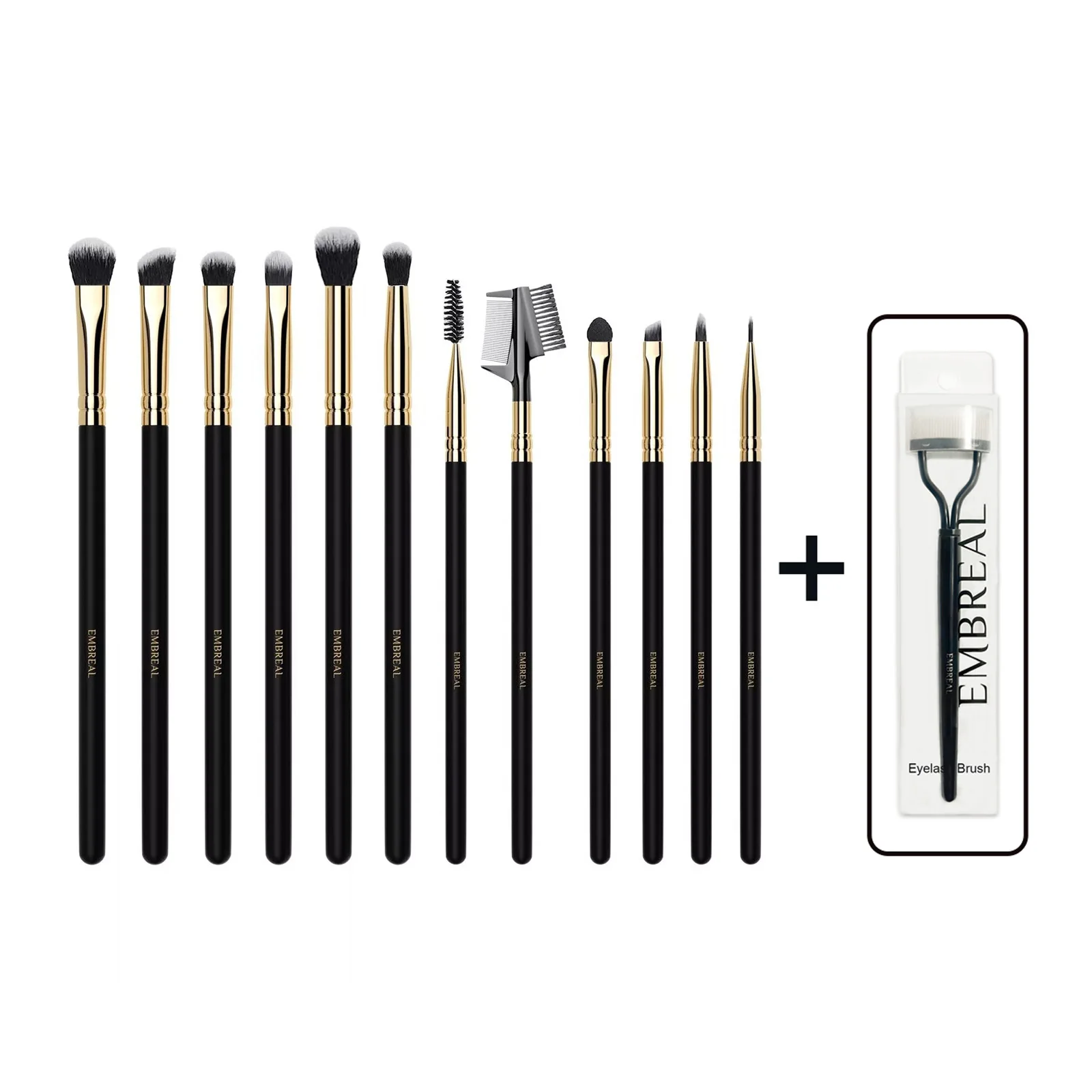 Embreal-Pinceaux de maquillage pour les yeux, fard à barrage, eyeliner, pinceaux de mélange, séparateur de cils en métal, outils de maquillage pour les yeux, 12 pièces