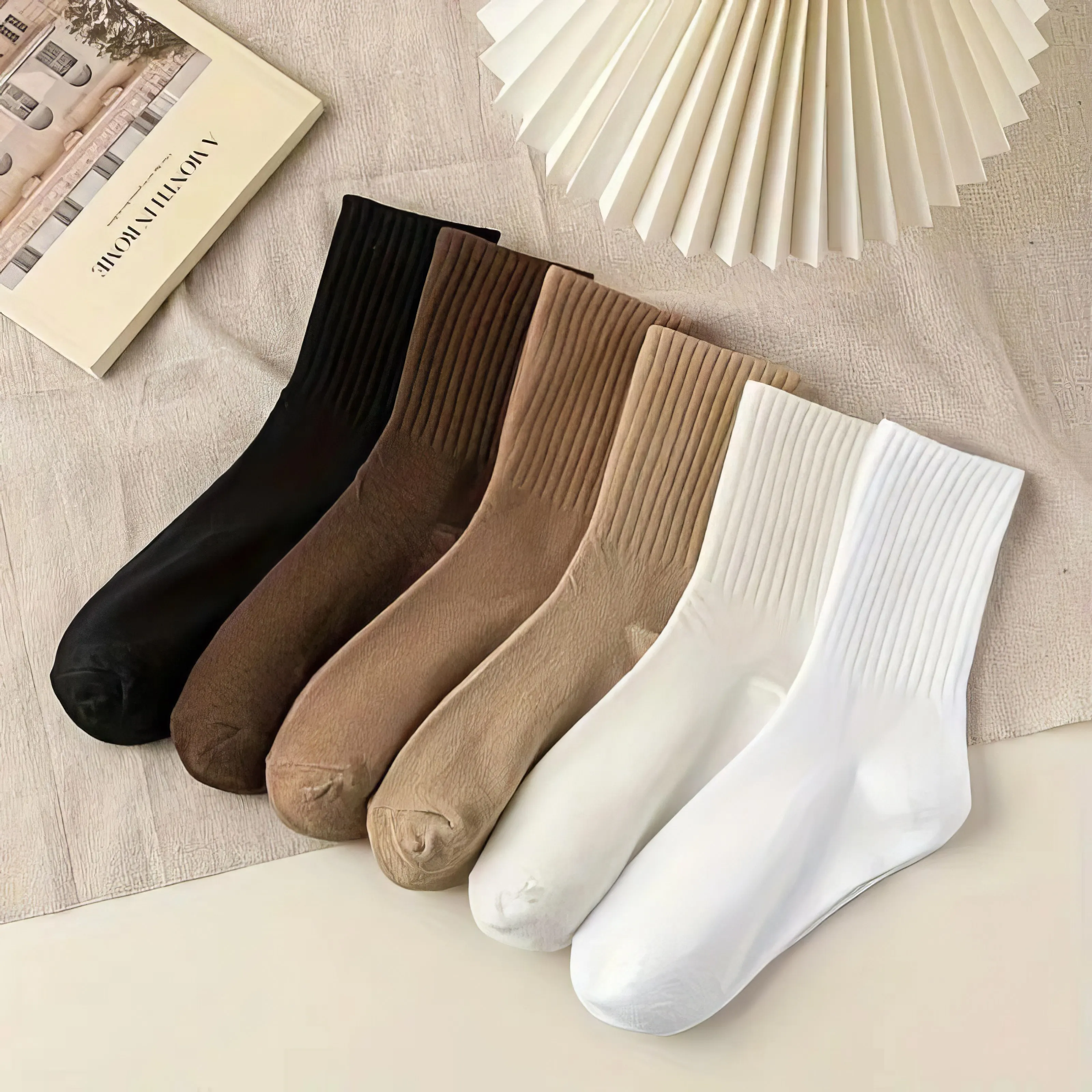 6 pares de calcetines caqui suaves, fáciles de limpiar y cuidar, calcetines deportivos versátiles para exteriores adecuados para la vida diaria