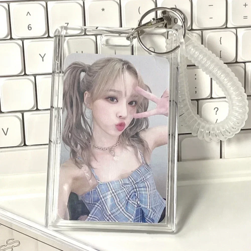 Porte-carte Photo Kpop en acrylique, porte-clés Anti-perte, 3 pouces, étui de protection Transparent pour idole, sac, cartes de Bus, manches, fournitures