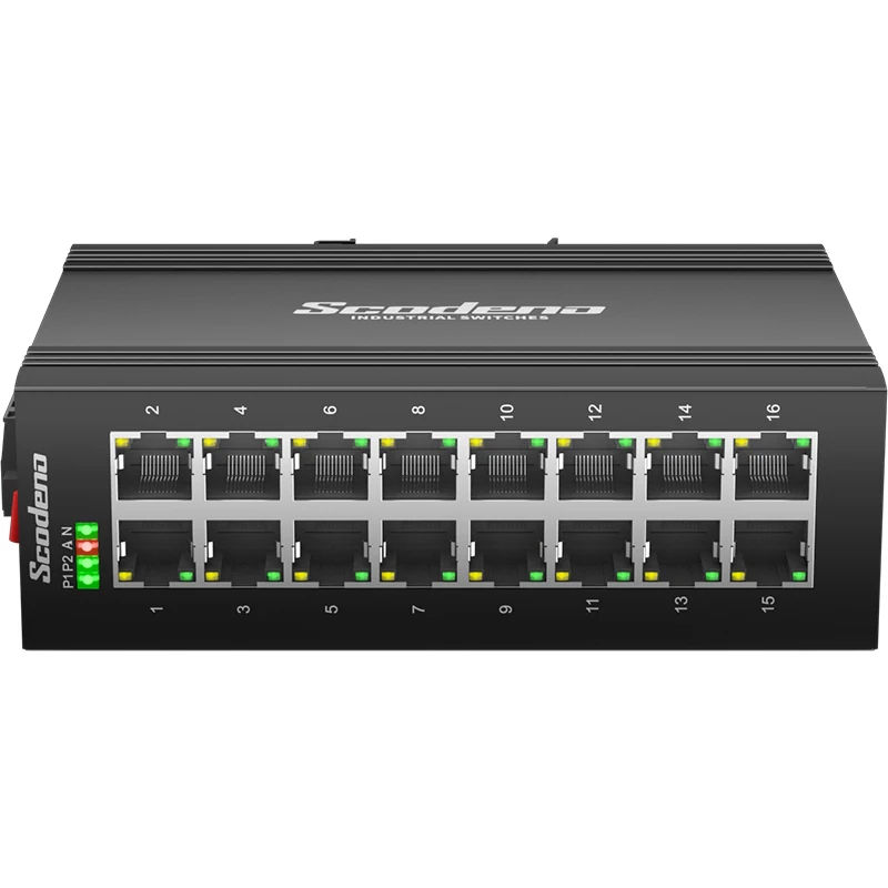 Imagem -02 - Switch Industrial Gigabit Ethernet Scodeno Trilho Din Descontrolado Ip40 16 Portas