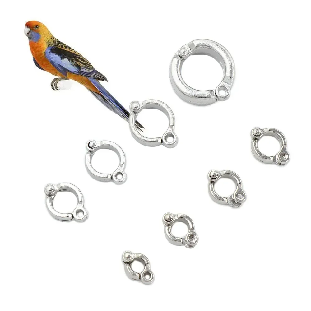 Anneaux de pied de perroquet en métal, anneaux de jambe d'oiseau pour animaux de compagnie, activité d'entraînement à la mouche en plein air, Clip d'ouverture Anti-perte, accessoires 3.5 à 14.5mm