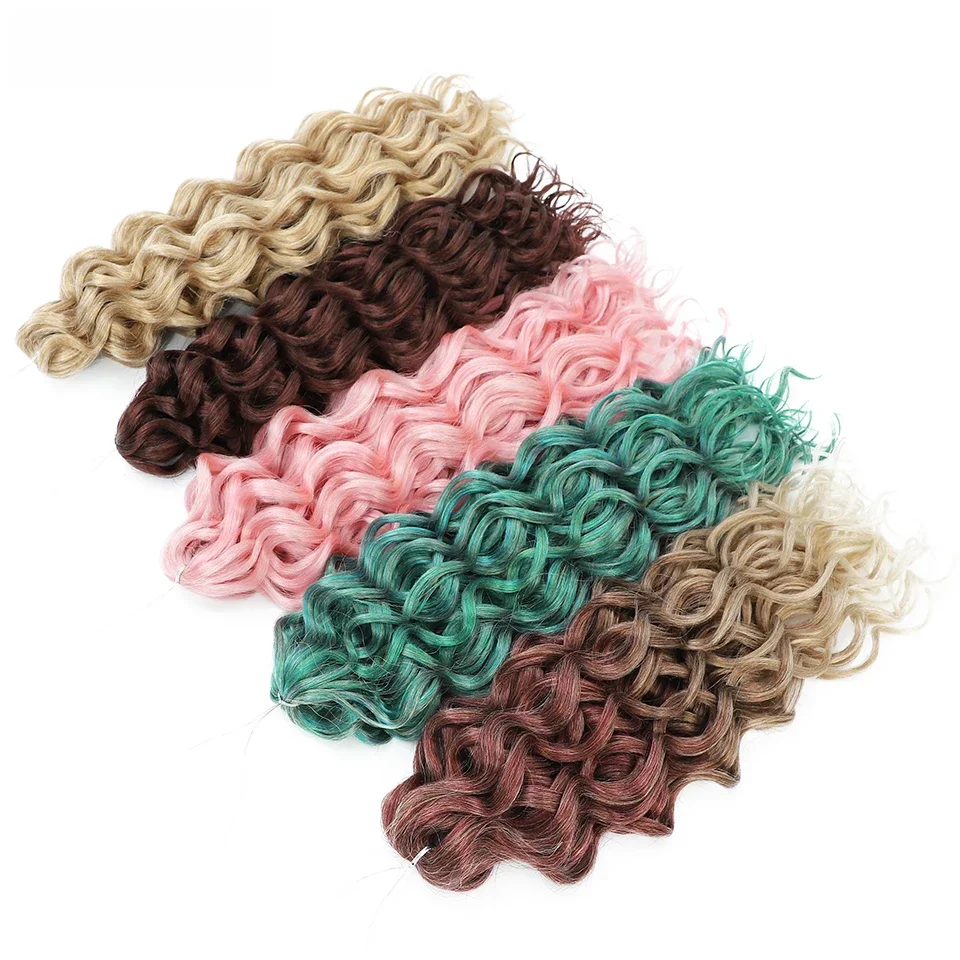 18 24 “Synthetische Diepe Golvende Twist Gehaakt Haar Afro Krullen Water Golf Gehaakte Vlechten Ombre Bruine Vlechten Hair Extensions Voor Vrouwen - afbeelding 2