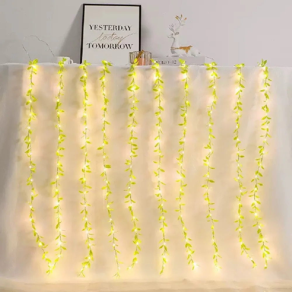 Lampada per tende a vite con foglie di salice da 3 m 100 LED alimentata tramite USB con 8 modalità per camera, camera da letto, vacanze, decorazioni festive per interni