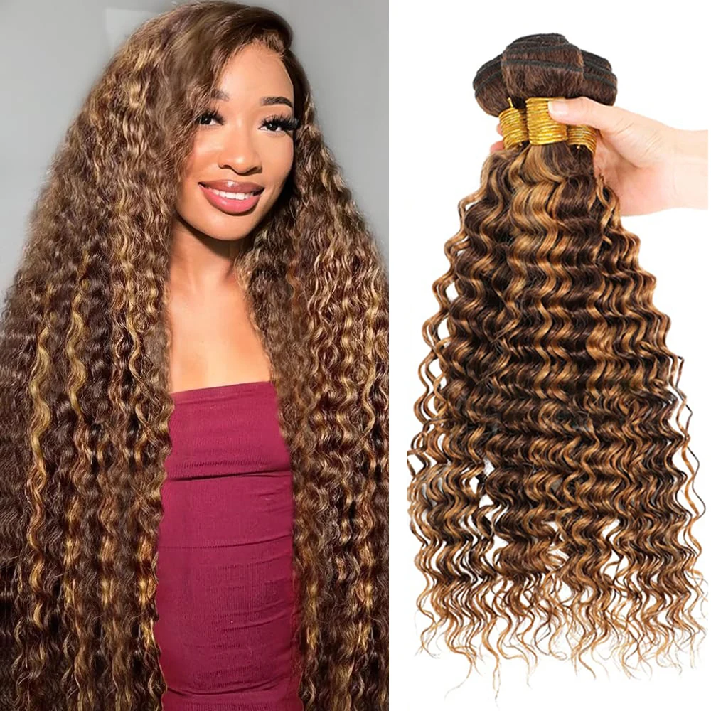 

P4/27 Выделенные цветные пучки человеческих волос, глубокие волны, пучки человеческих волос, 100% девственные пучки человеческих волос, вьющиеся волосы