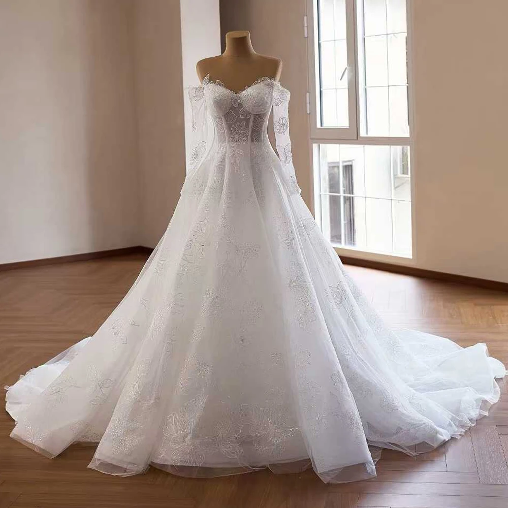 

Lace Wedding Dress 2026 Off The Shoulder Long Sleeves A Line Bridal Dress Elegant Vestido De Novia