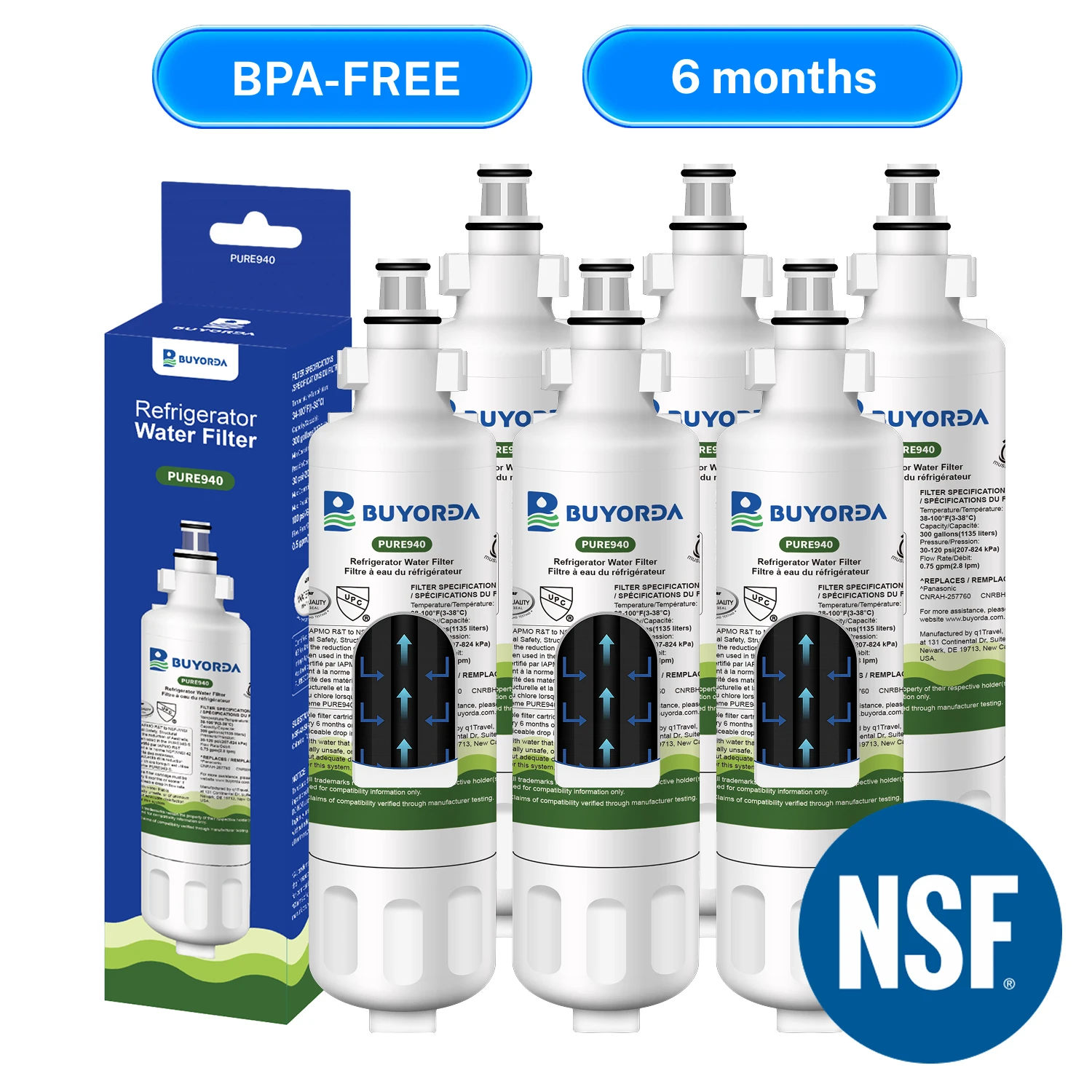 

Картридж для фильтра воды для холодильника CNRAH-257760 CNRBH-125950 - для Panasonic, с угольным сердечником, технология Twist Install, защита от запаха, 6 штук в упаковке