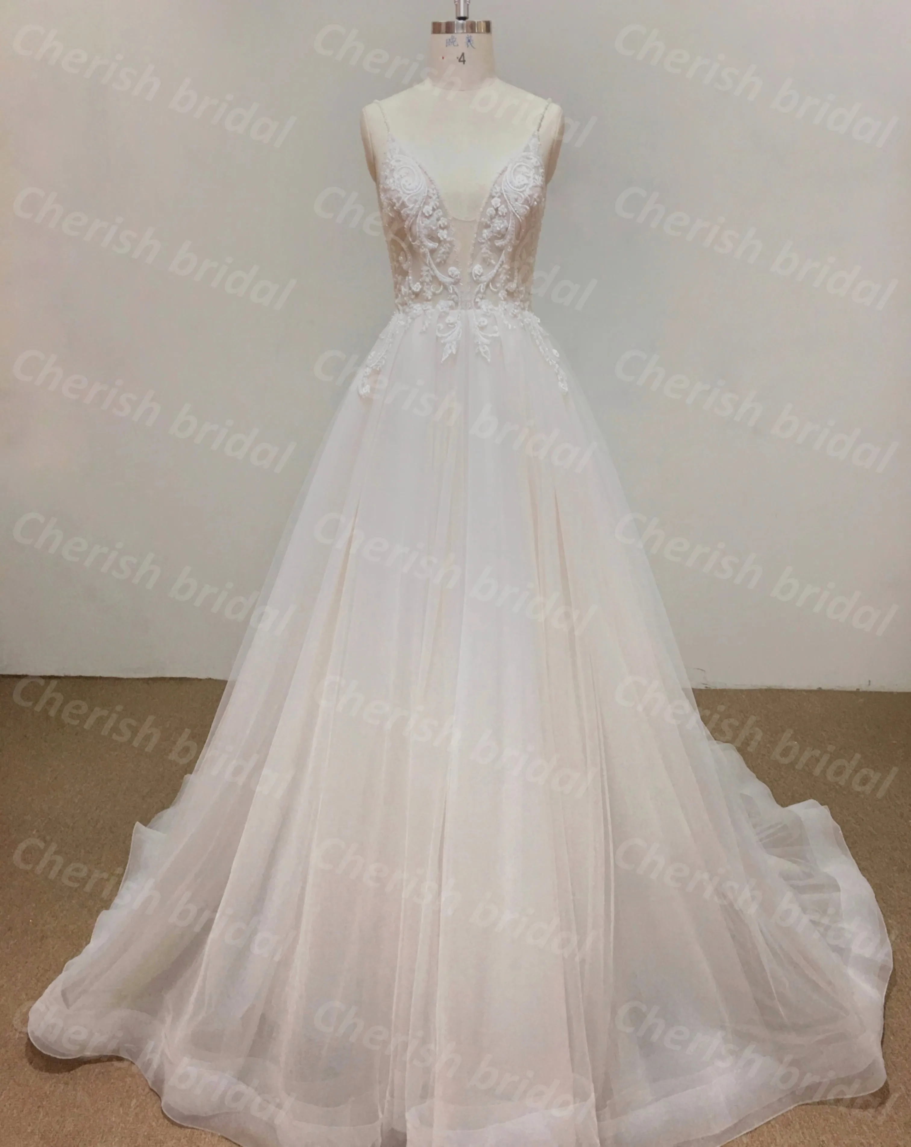 

C3066A Elegant Lace Bridal Dress Wedding Dresses, Spaghetti Strap Backless A-line Bride Dress