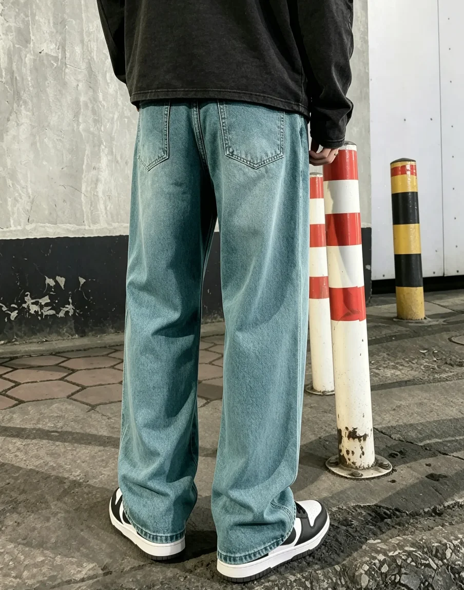 Men's Casual Wide-leg Jeans - Comfortable Cotton Blend, Striped, Nox-stretch Denim for All Seasons