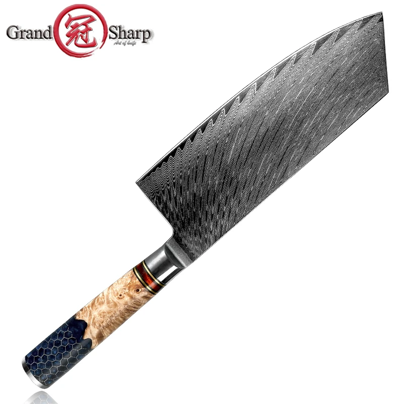 Grandsharp Damascus Kitchen Knife Chef Knives Japanese Damascus Steel Cleaver Knife Meat Vegetables Cutter Copping Tools