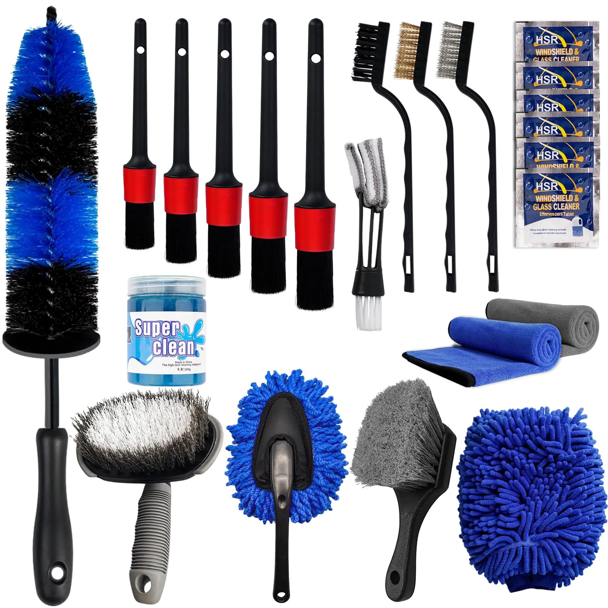 20/23Pcs Car Detailing Set Interior and Exterior Cleaner Professional Detailing Brush Kit Reusable Car Cleaning Brush Tools