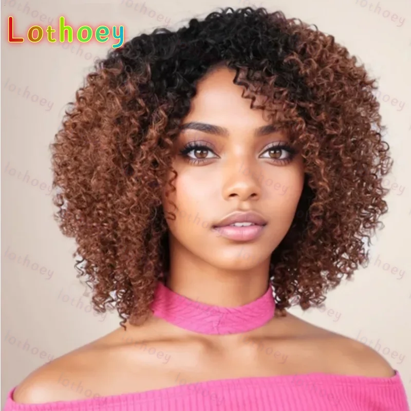 Afro Kinky Curly Black Human Hair Wigs Ombre T1B/30 Brazilian Curly Machine Made Remy Cheap 100% Human Hair Wigs Glueless Wgis