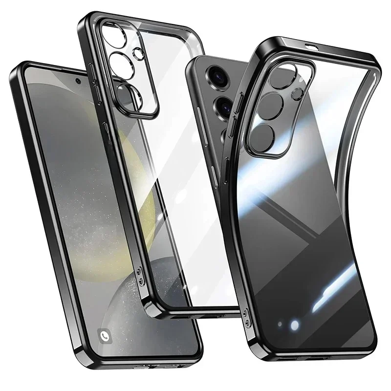 Coque transparente plaquée de luxe pour Samsung Galaxy S25 S24 Ultra S23 FE S22 Plus S21 FE, coque arrière transparente en Silicone S24 23 22 21