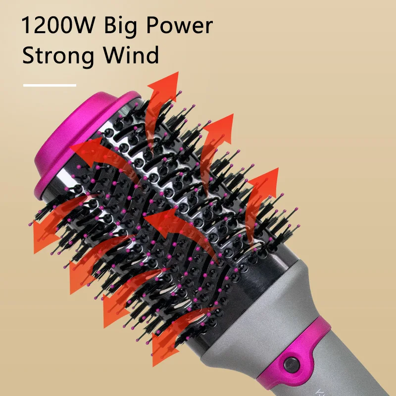 1200W Hair Dryer Hot Air Brush Styler Replaceable Head Straightener Curler Comb Roller One Step Electric Ion Blow Dryer Brush