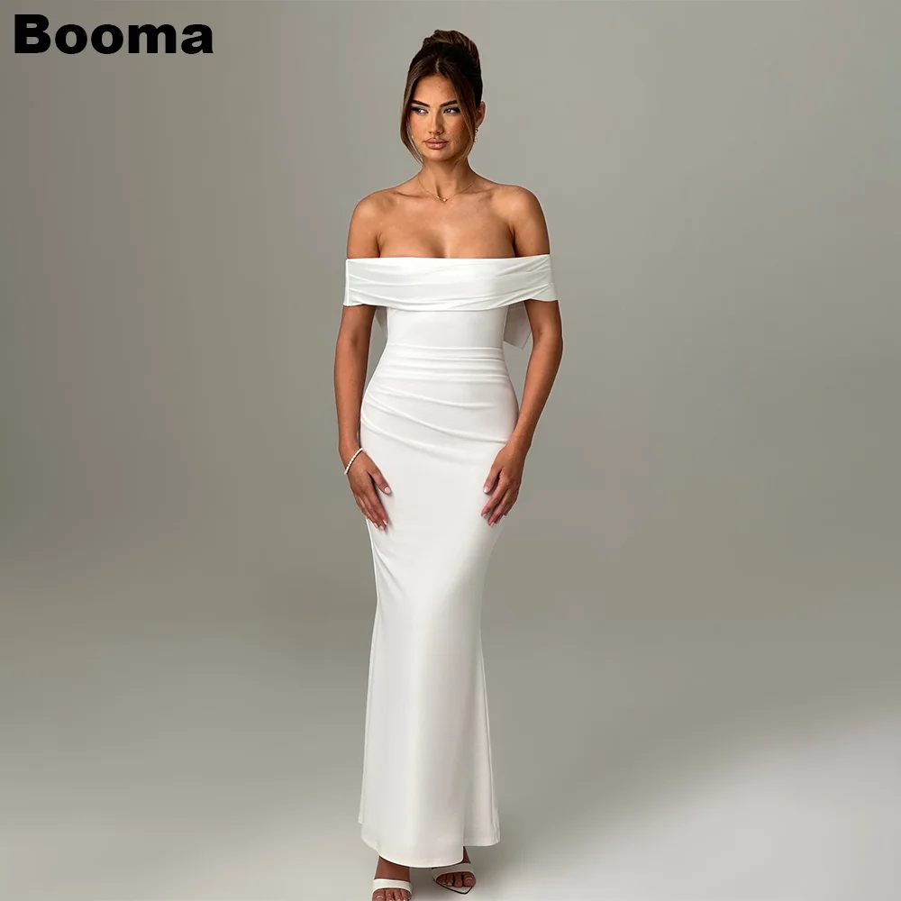 

Booma Elegant Mermaid Wedding Dresses Boat Neck Satin Brides Party Gowns for Women Bridals Evening Dress with Bow Customs