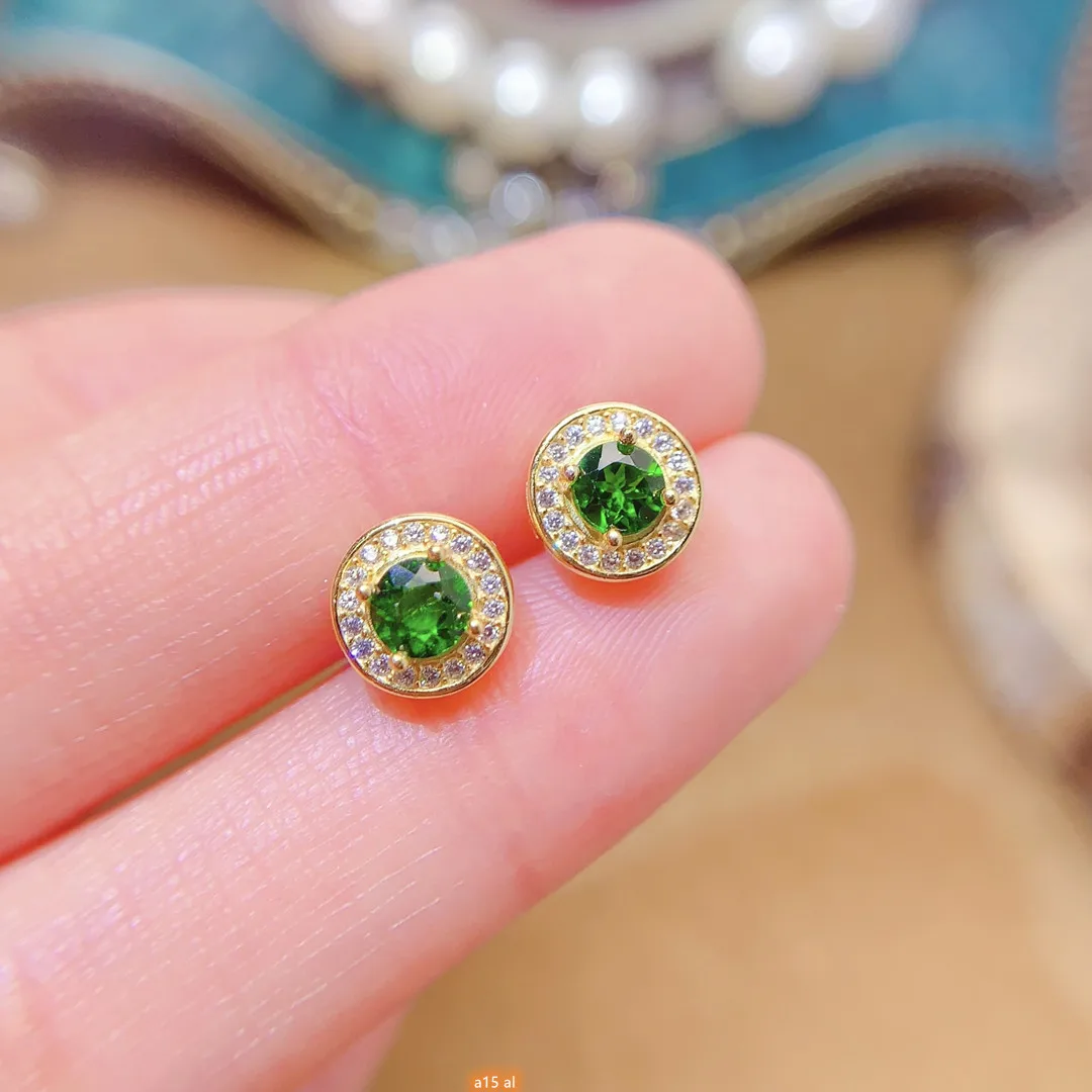 boutique jewelry natural diopside women's earrings 4x4mm 925 sterling silver electroplated 18K gold for girlfriend's birthday,