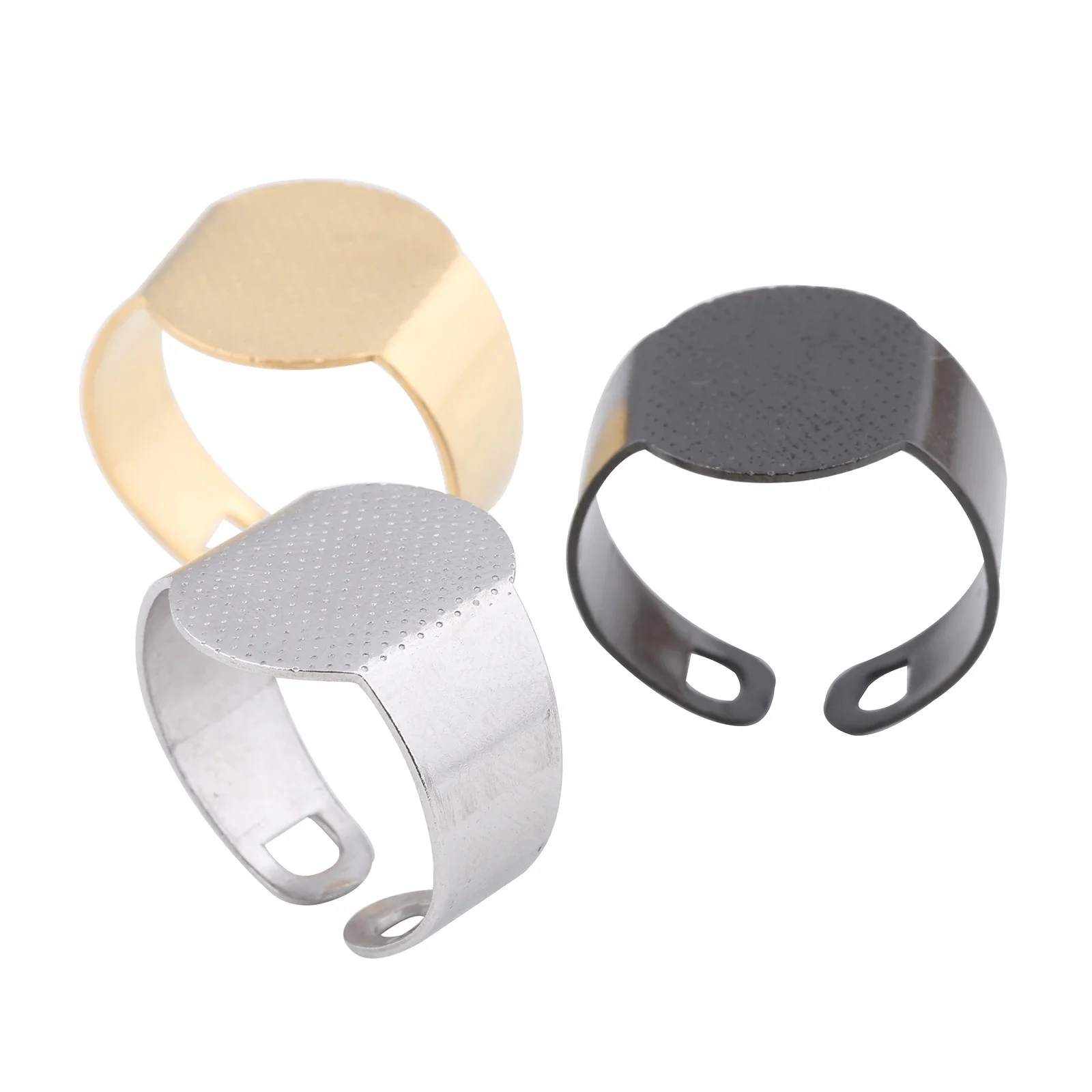10 sztuk pierścień Bezel Blanks pozłacane czarne ze stali nierdzewnej regulowane Diy ustawienia bazy Fingerring dla elementy do wyrobu biżuterii — zdjęcie 2