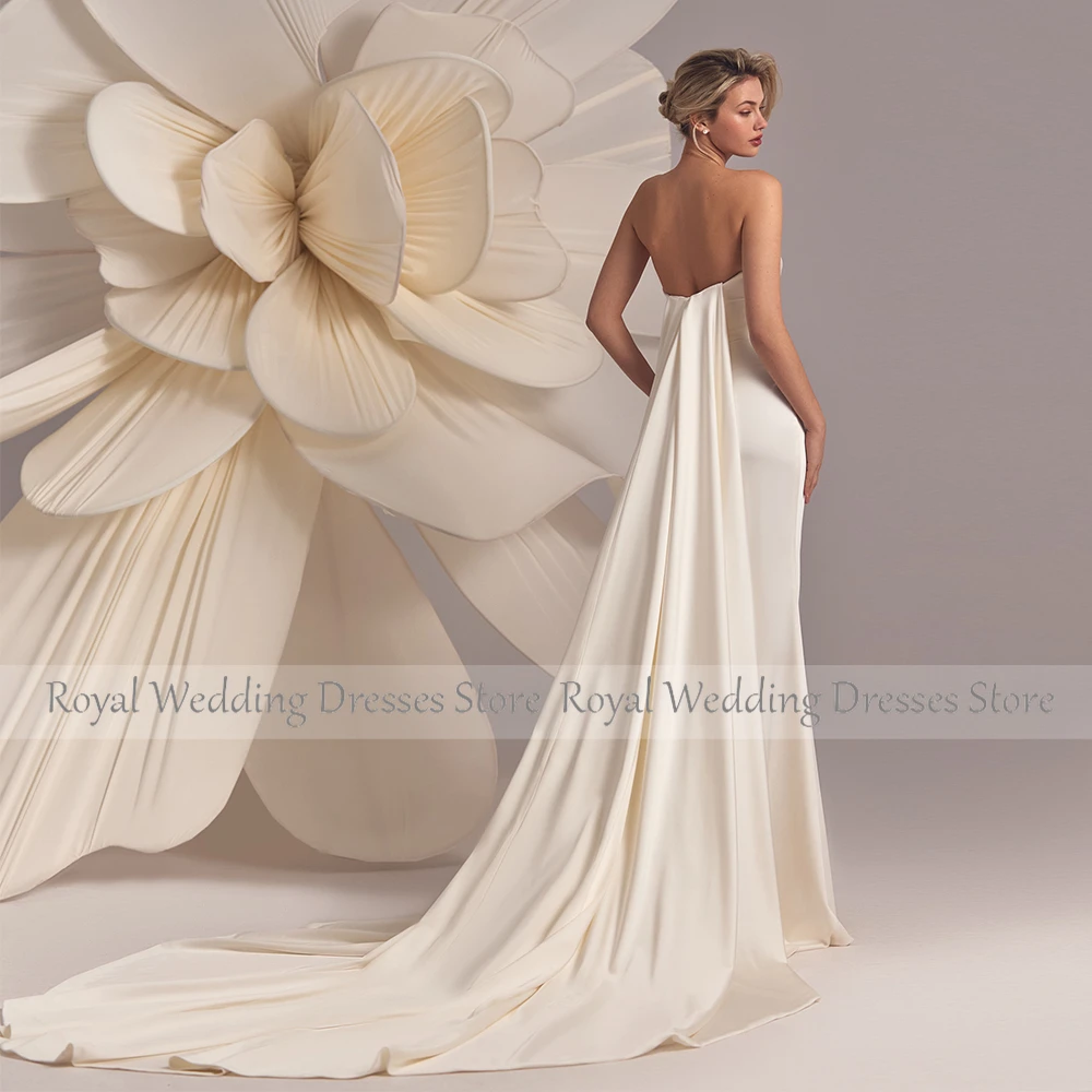 Boho Wedding Dresses Luxury Lvory Satin Pleat Front Fork Pearl Net Civil Wedding Dresses Straight Sweetheart Long Dresses 2024