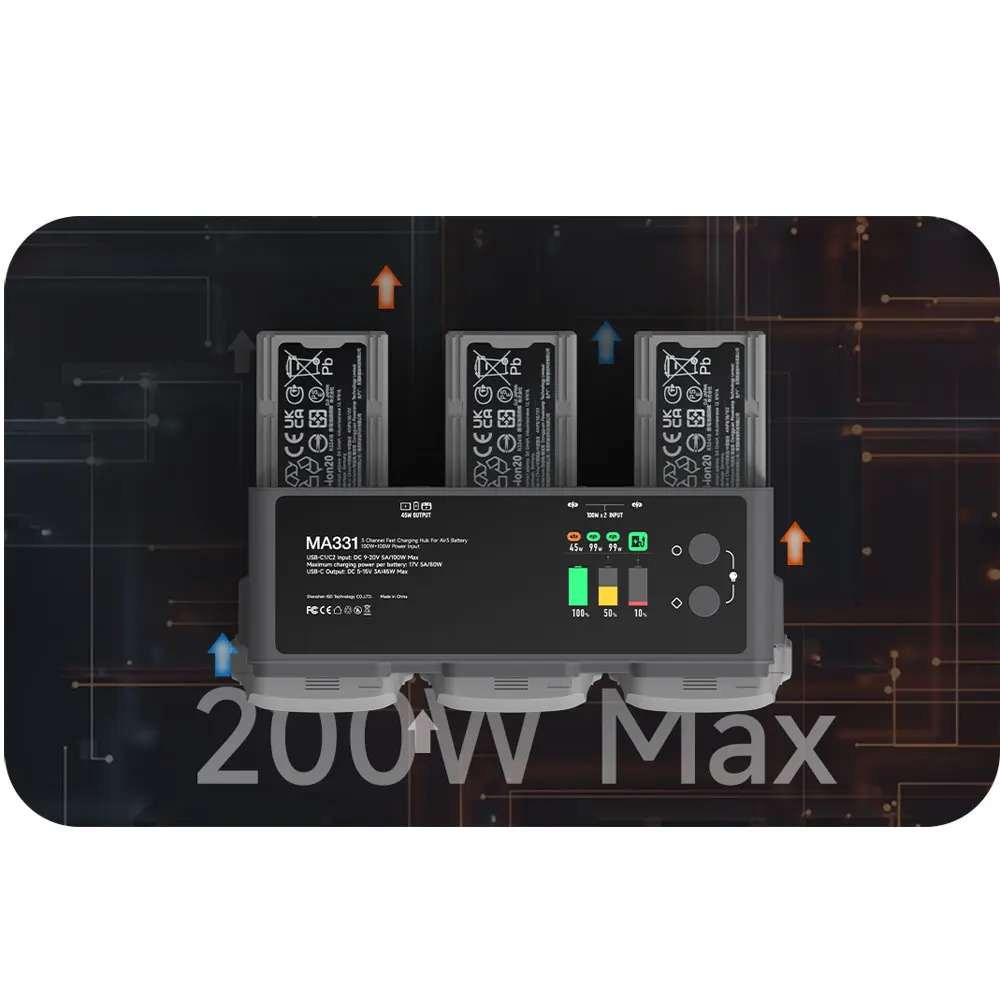 ISDT MA331 200W 3CH Smart Battery Charger Discharge with APP Connection LCD Display Designed for DJl Air3 Aerial FPV Drone Model
