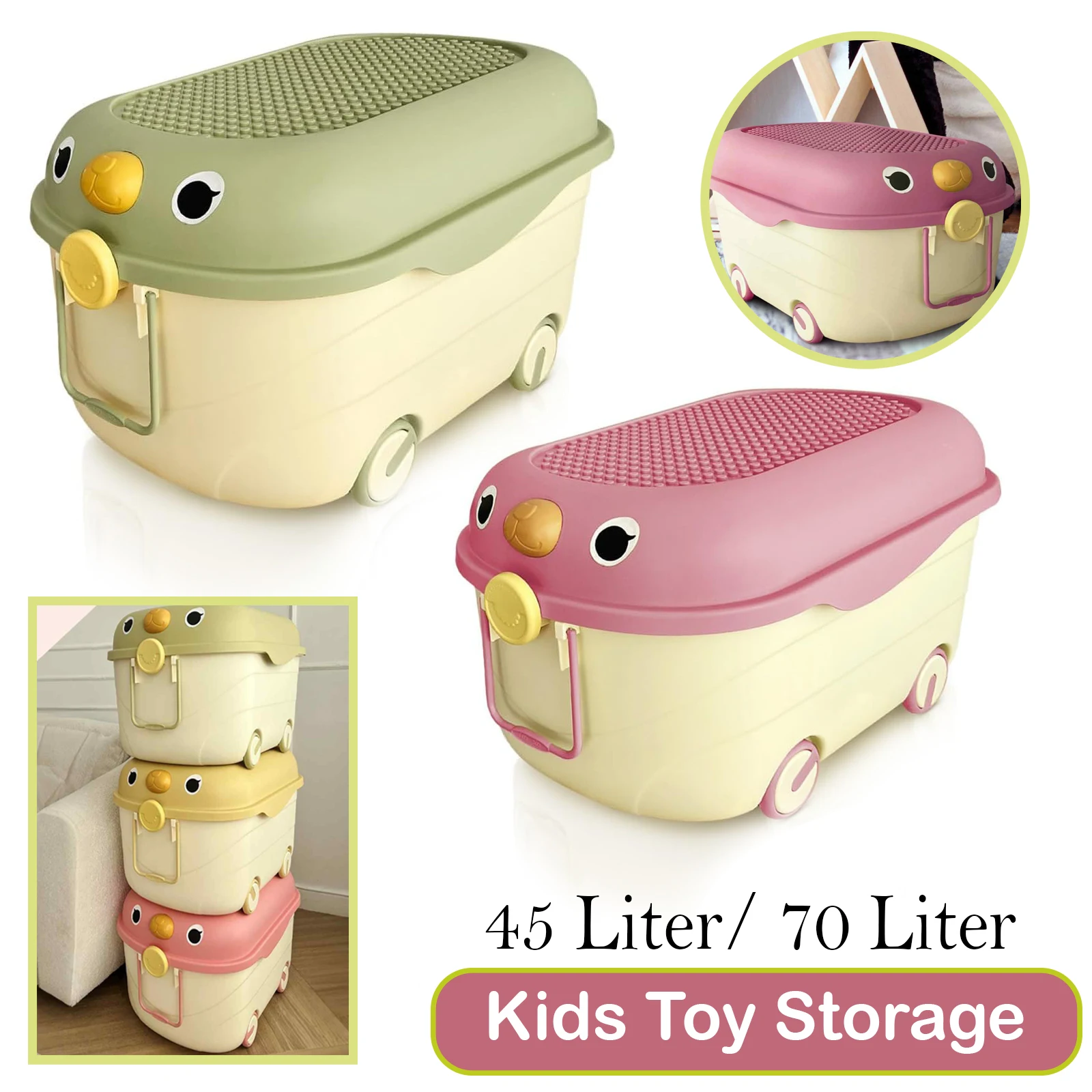 Kids Cartoon Toy Storage Organizer with Wheels