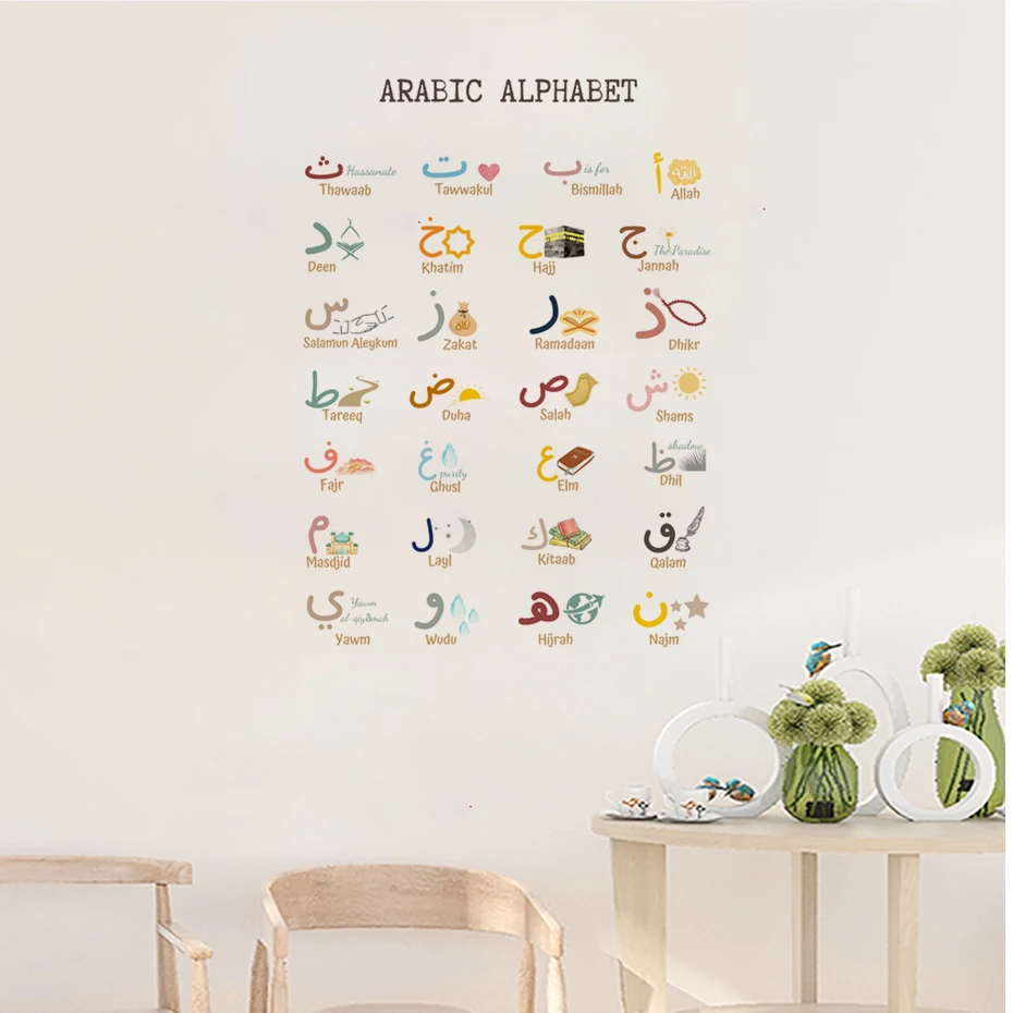 Islamic Cute Arabic Alphabet Colorful Wall Art Educational Wall sticker Islamic Decal Mural Kids Room Classroom Home Decor