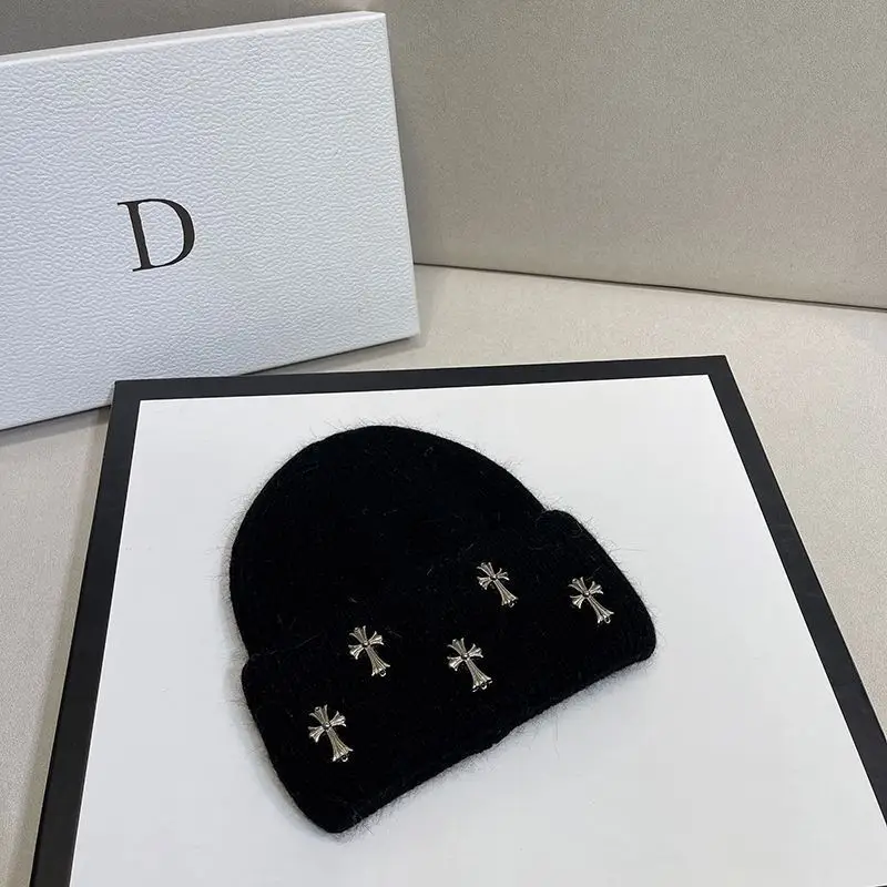 CHROME HEARTS cross knitted hat fashion casual hundred matching couple Japanese street ear protection face small woolen hat