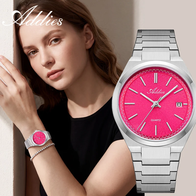 Addies 35mm Quartz Woman Watch 5Bar Waterproof Sport Luminous Sapphire Crystal Date Display Watches 316L Stainless Steel Gift