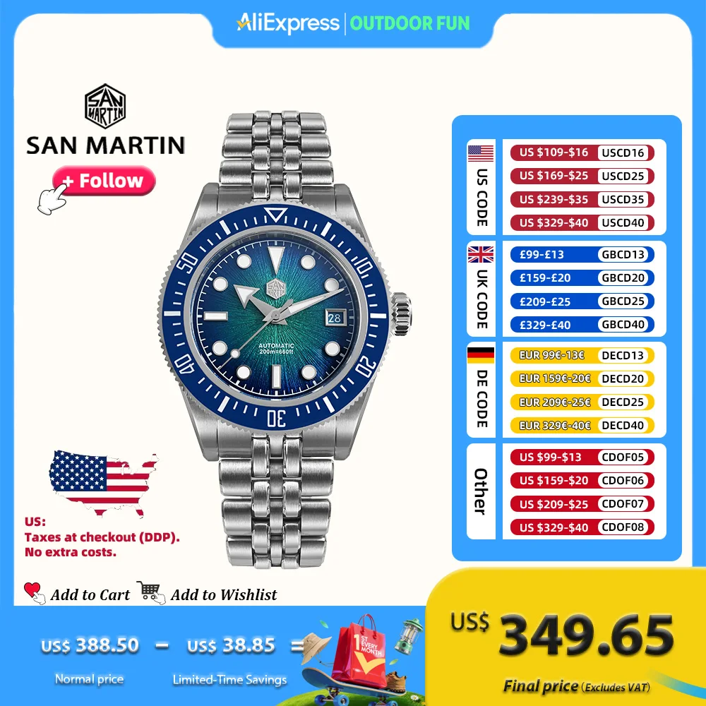 

San Martin 37,5-40 мм оригинальный дизайн роскошные часы для пар Miyota 9015 автоматические механические мужские дайверские часы водонепроницаемые SN0148