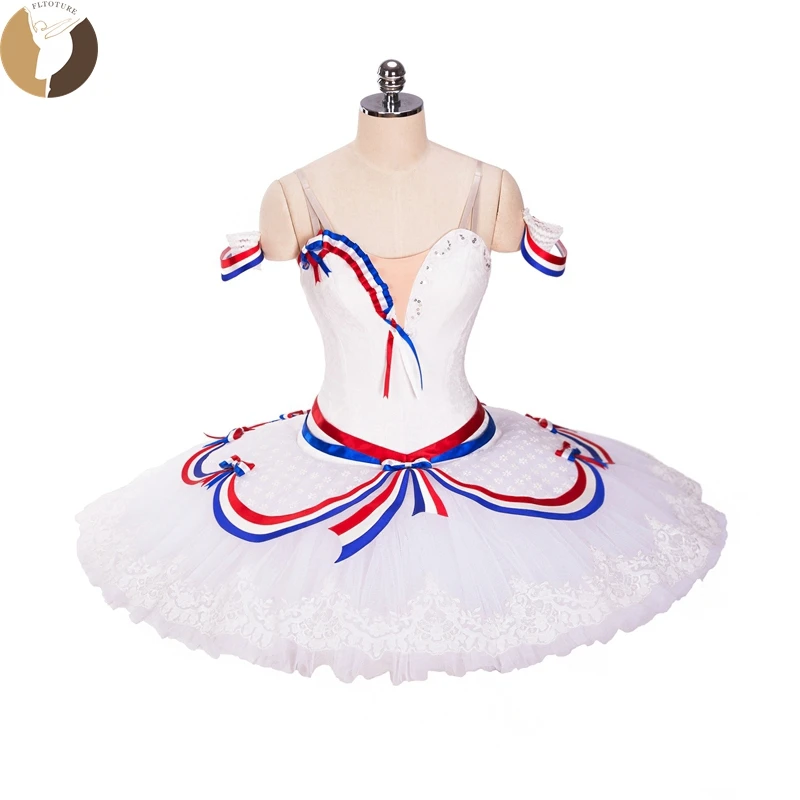 

FLTOTURE 12 Layer Elastic White Professional Pancake Tutu Skirt QW1336 Ballet Competition The Flames Of Paris Variation Costume