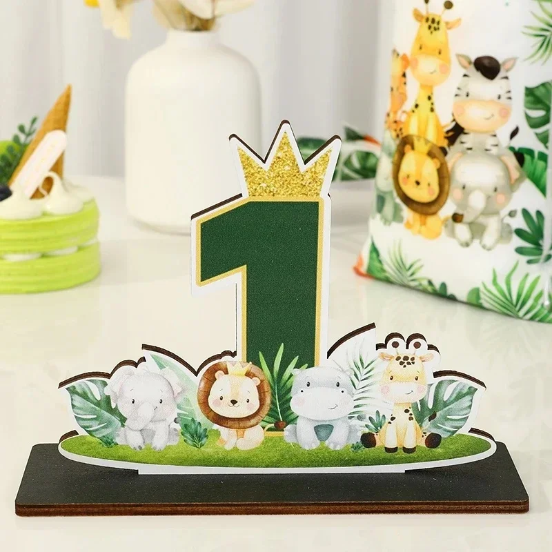 Ornements en bois d'animaux sauvages, Safri, décor de fête de 1er anniversaire d'un an, décor de fête d'anniversaire pour enfants, réception-cadeau pour bébé