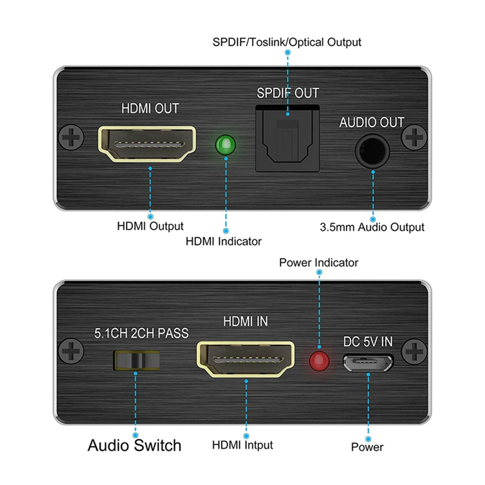 HDMI-compatible audio extractor +compatible Audio Extractor Stereo Extractor Converter Optical TOSLINK SPDIF + 3.5mm 4k x 2kAudi