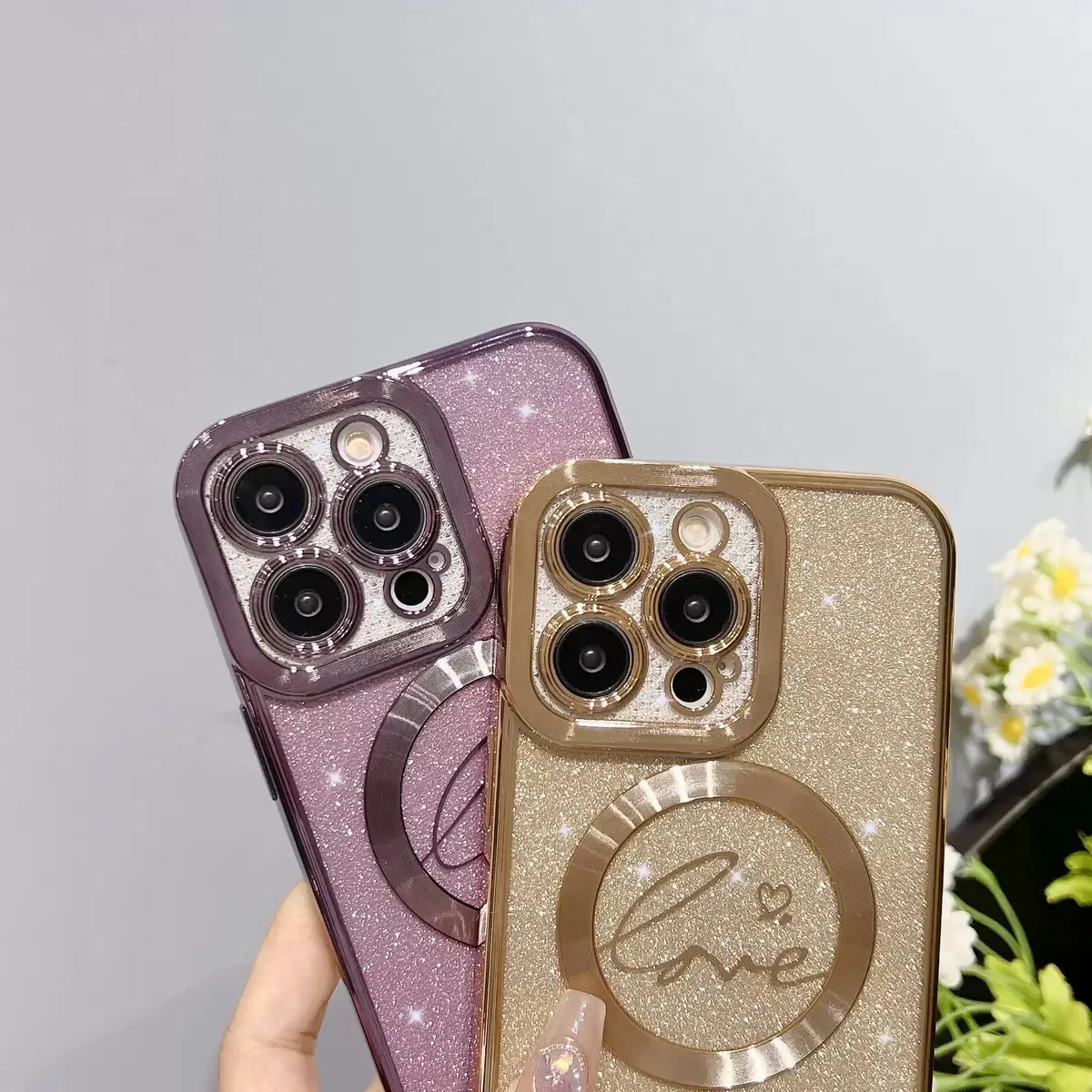 Capa de iPhone com glitter galvanizado adequada para 15\12\13\14\16 pro e pro max