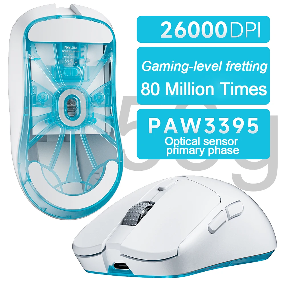 

26000DPI Wireless Gaming Mouse 53g Lightweight 2.4G USB-C Wired PAW3395 Rechargeable 6 Programmable Buttons