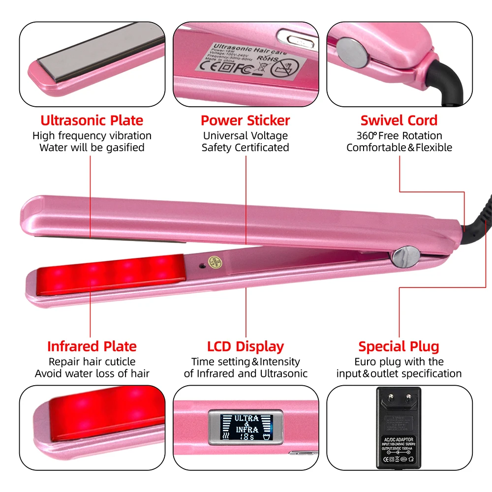 Hair Straightener Infrared and Ultrasonic Profession Cold Hair Care Iron Treatment for Frizzy Dry Recovers Damage Flat Irons