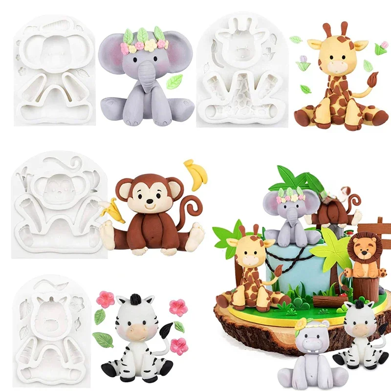 Motyw dżungli zwierząt kremówka silikonowe formy słoń Sugarcraft narzędzia do dekoracji tortów urodzinowych żyrafa małpa Zebra Cupcake Topper — zdjęcie 2
