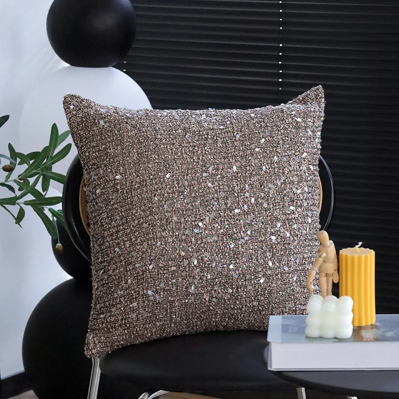 Luxury Luminous Cushion Cover 45x45cm Sparkling Sequins Textured Woven Square Decor Pillow Cover for Living Room Sofa Bedroom