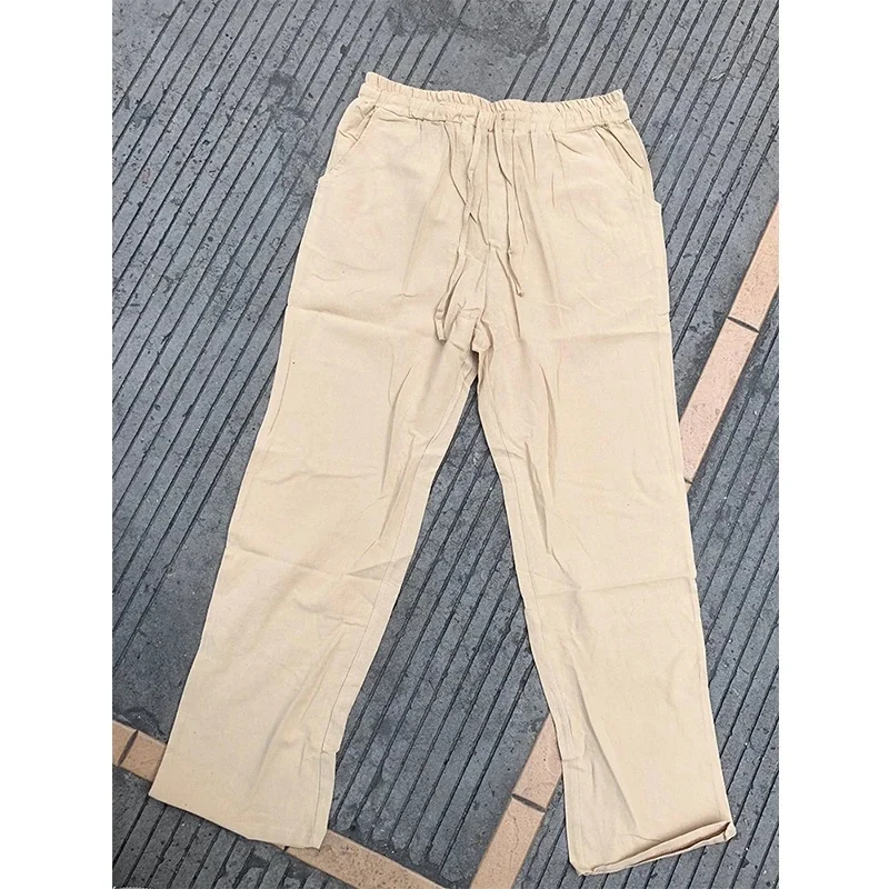 Klassische Herrenhose, dünne Leinenhose, Sonderpreis, modische gerade Hose, Kordelzug, elastische Taille, Freizeithose