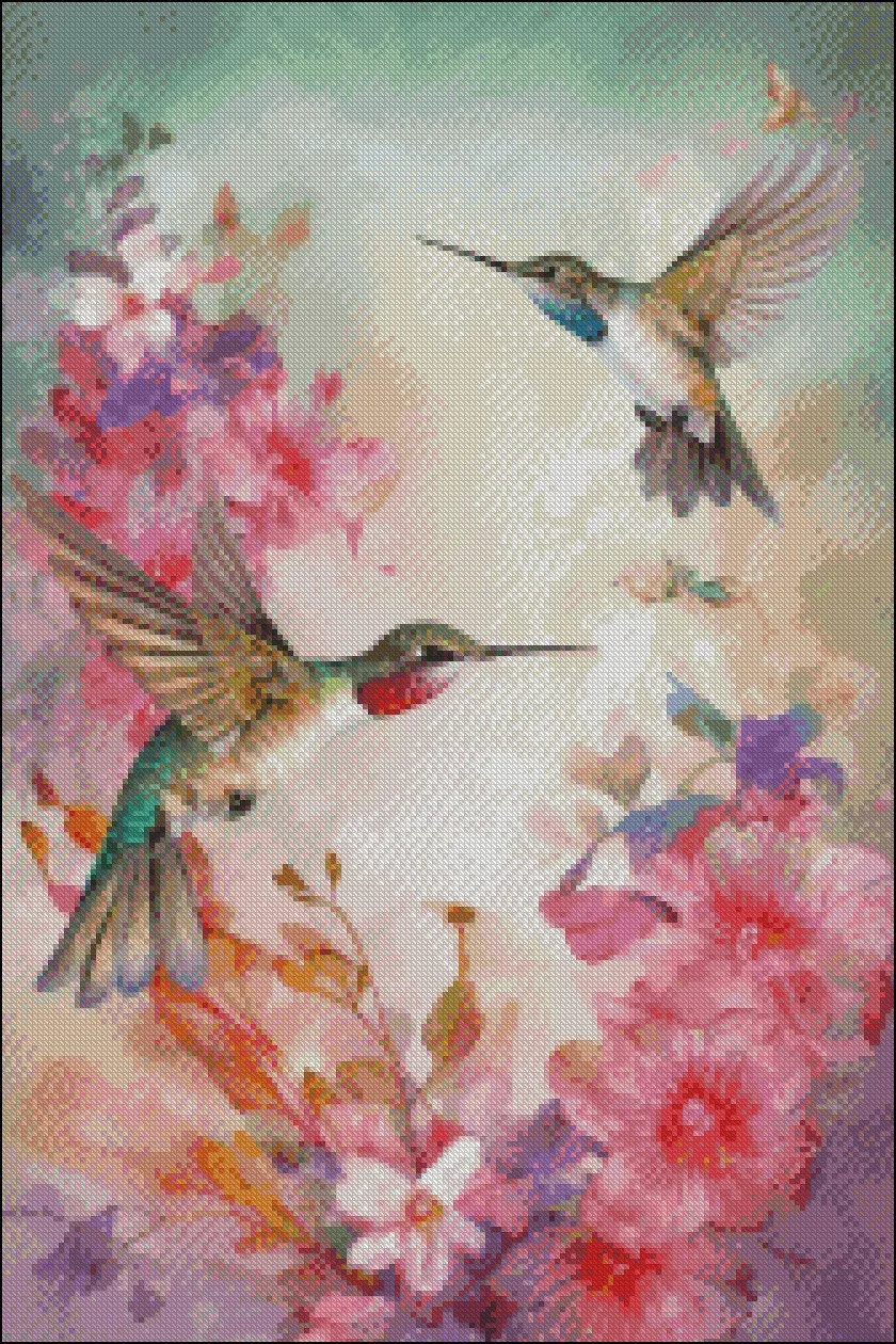 Embroidery Counted Cross Stitch Kits Needlework - Crafts 14 ct DMC Color DIY Arts Handmade Decor - Fluttering Hummingbirds