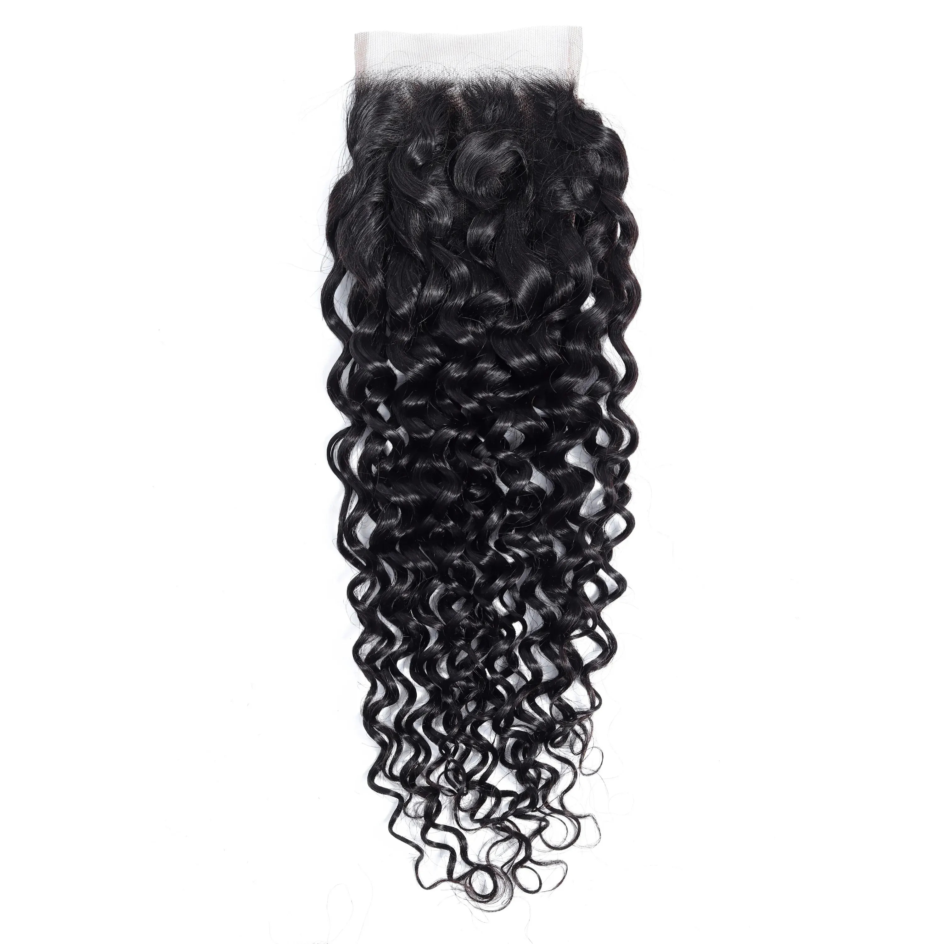 Yyong Brazilian Water Wave Lace Closure 4x4 Swiss Lace Free Middle Three Part Remy Human Hair Natural Color 8-20 inches