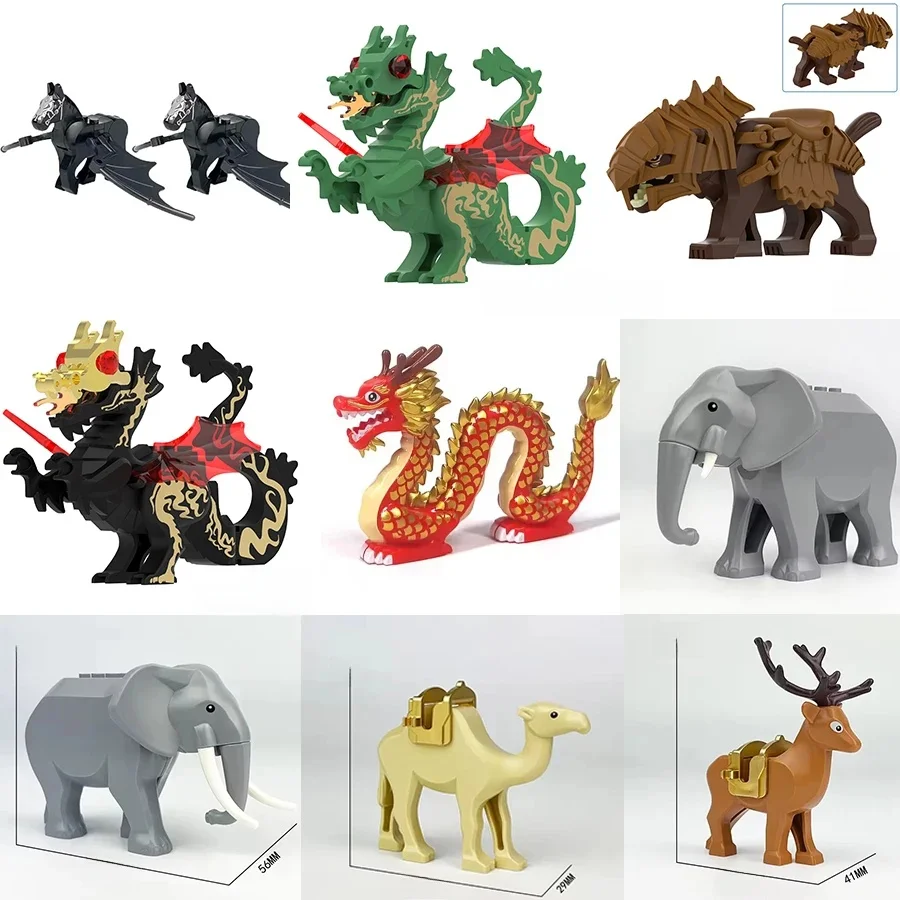 Blocs de construction militaires château médiéval chevaliers soldats figurines cadeaux éléphants chameau Zoo Animal Mount MOC Mini briques QT017