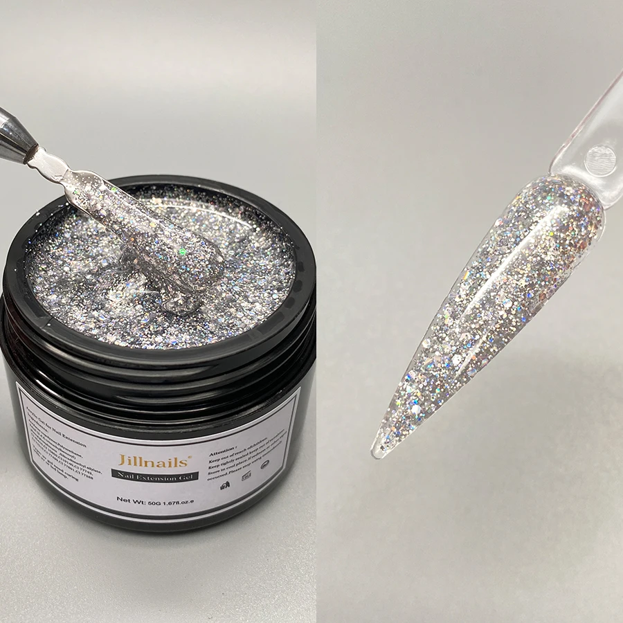 Jillnails 50g Glitter Acrylic Nail Gel Sparlking Acryl Poly Nails Extension Gel Self Leveling