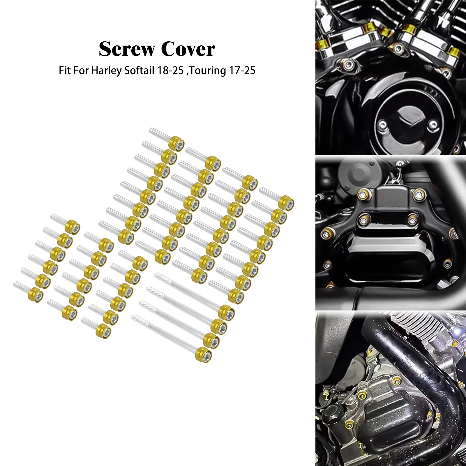 Motorcycle Gold Engine Screw Bolt Set Kit Fit For Harley Softail Cross Bones FLSTSB M8 Engine 2018-2025 Touring 2017-2025